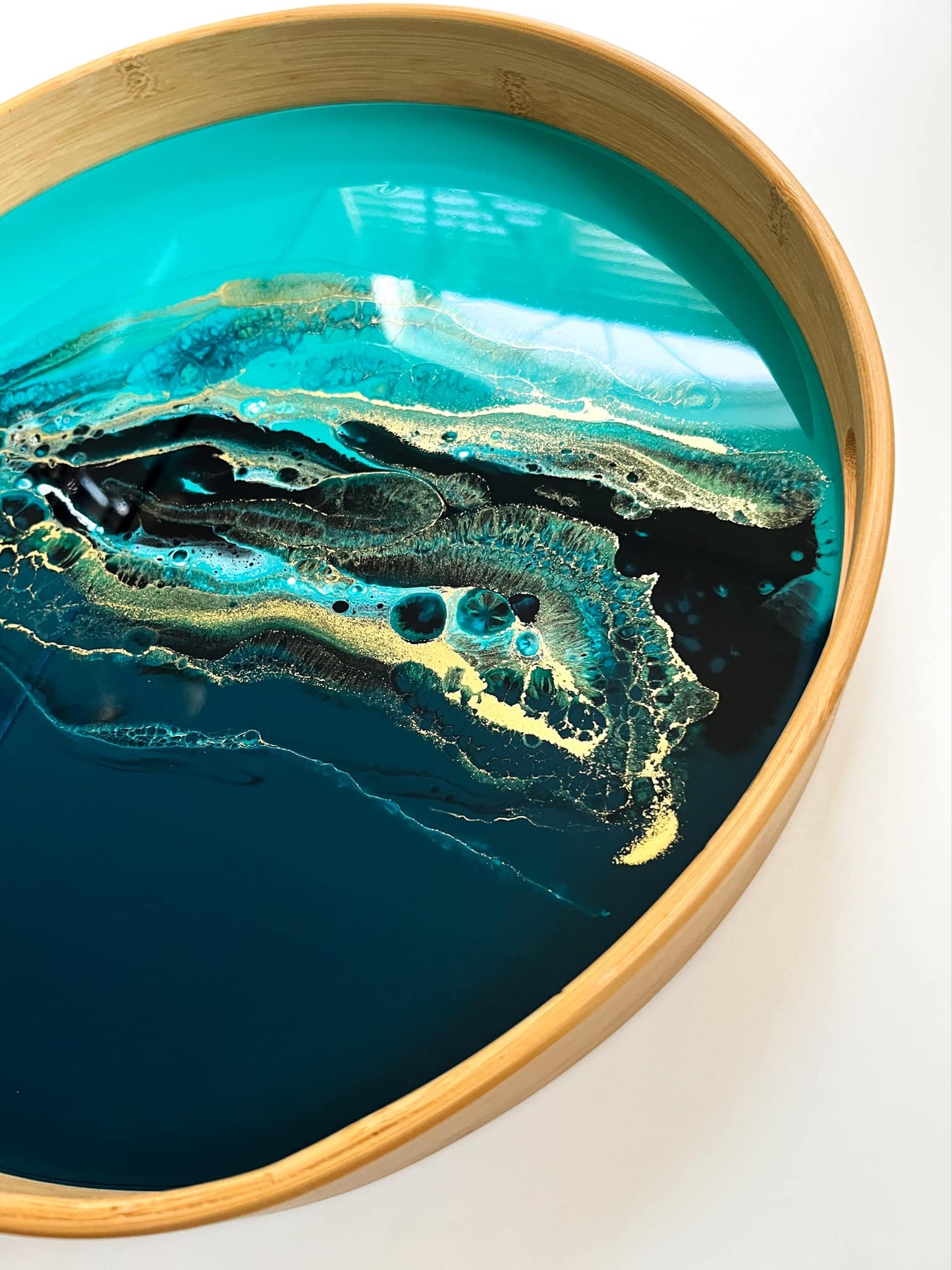 Geode Inspired Bamboo Tray- Teal Love