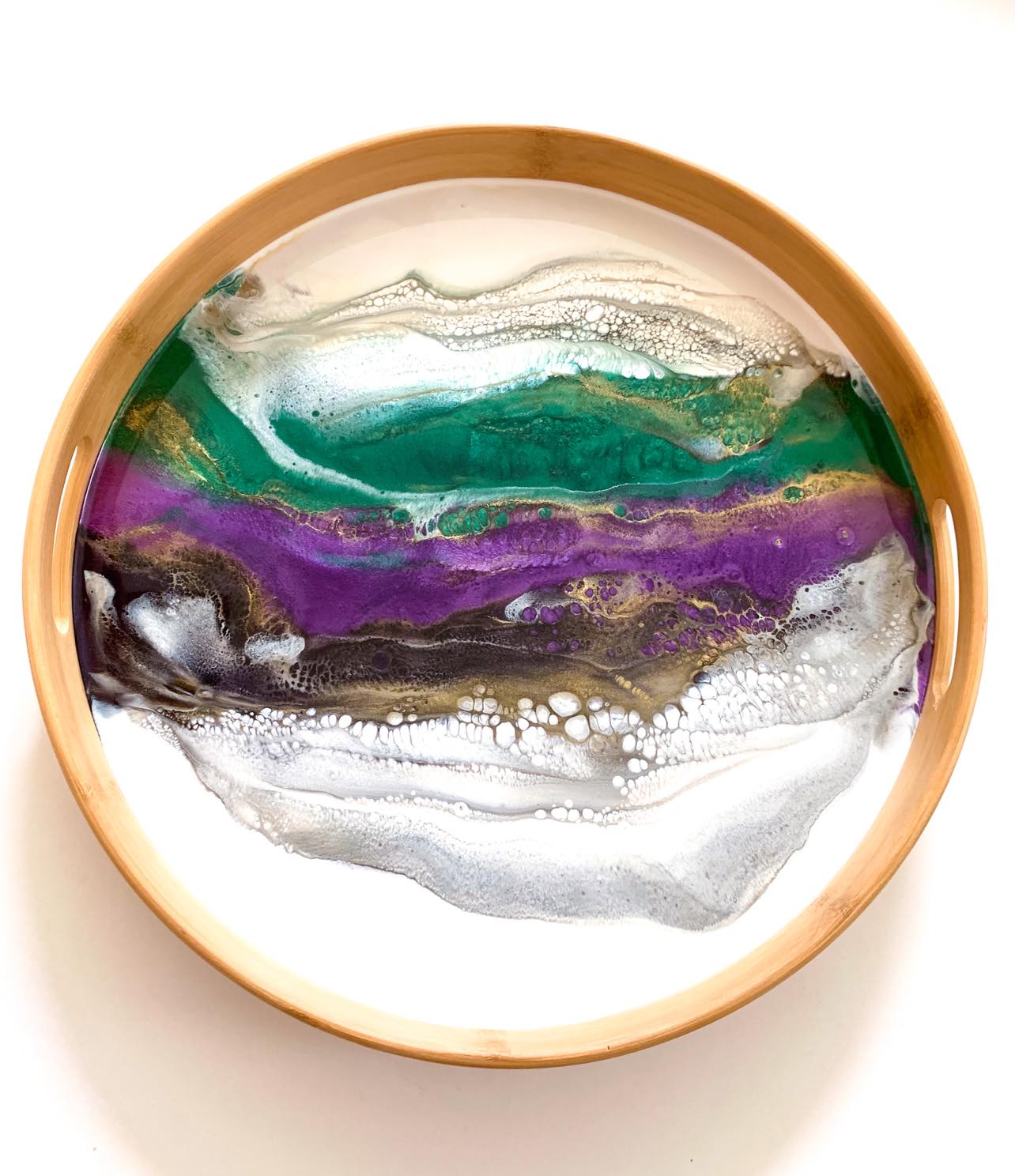 Geode Inspired Bamboo Tray- Peacock Green _ Made to order!
