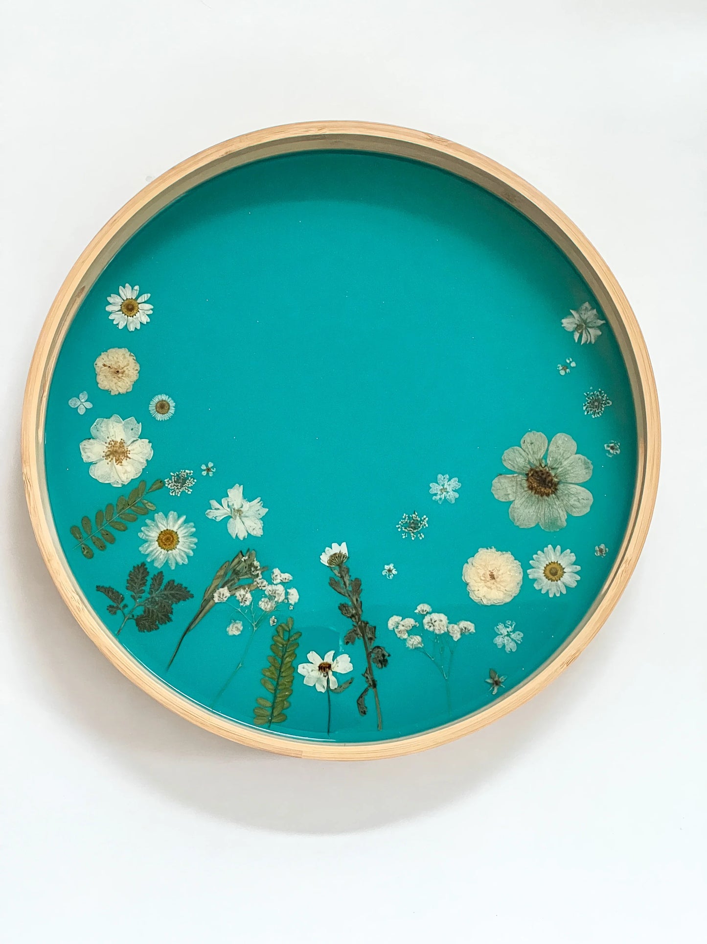 Botanical Resin Serving Tray with Preserved Flowers