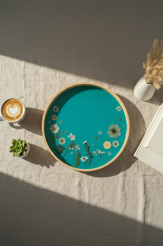 Botanical Resin Serving Tray with Preserved Flowers
