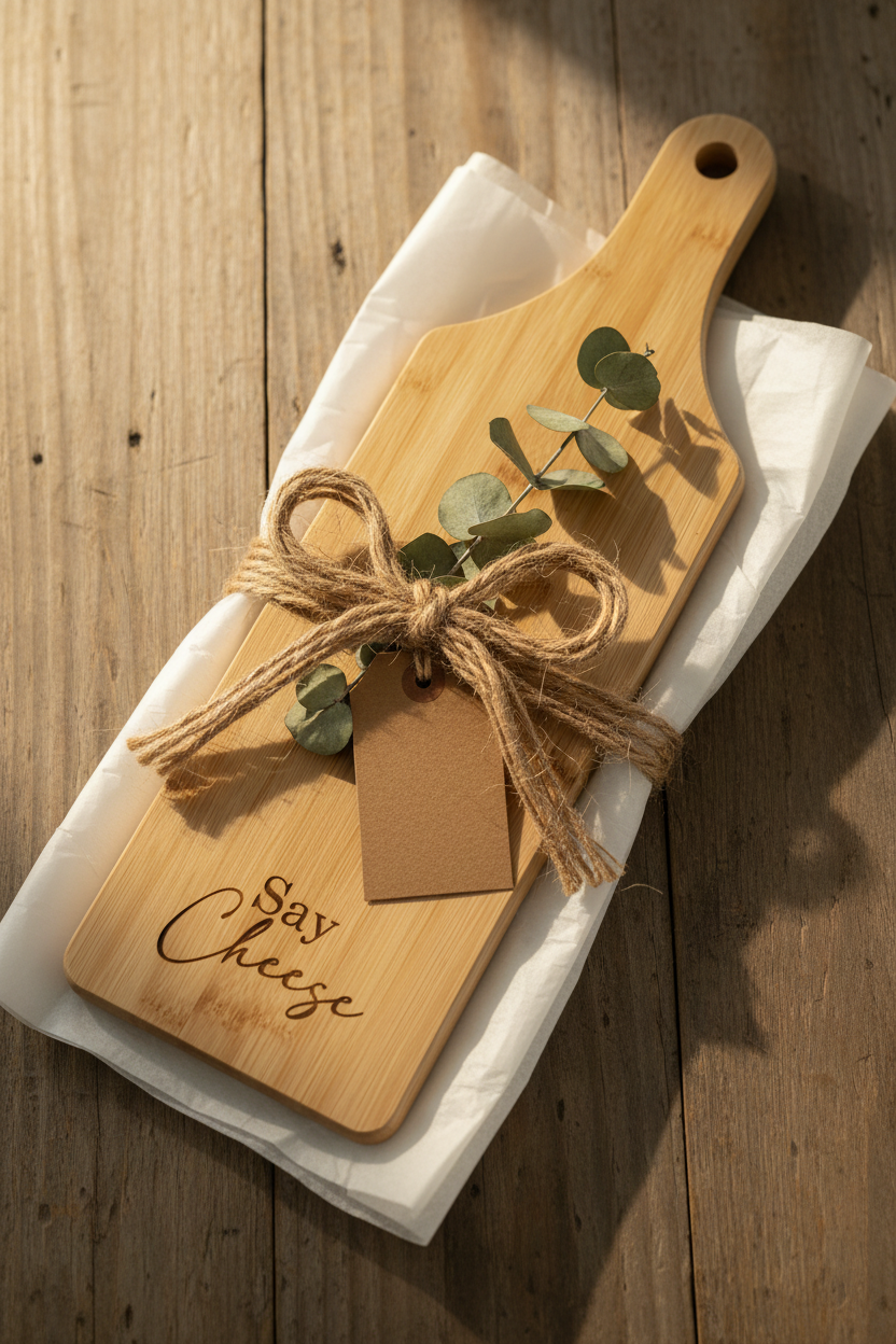 Engraved Bamboo Charcuterie Board – “Say Cheese”