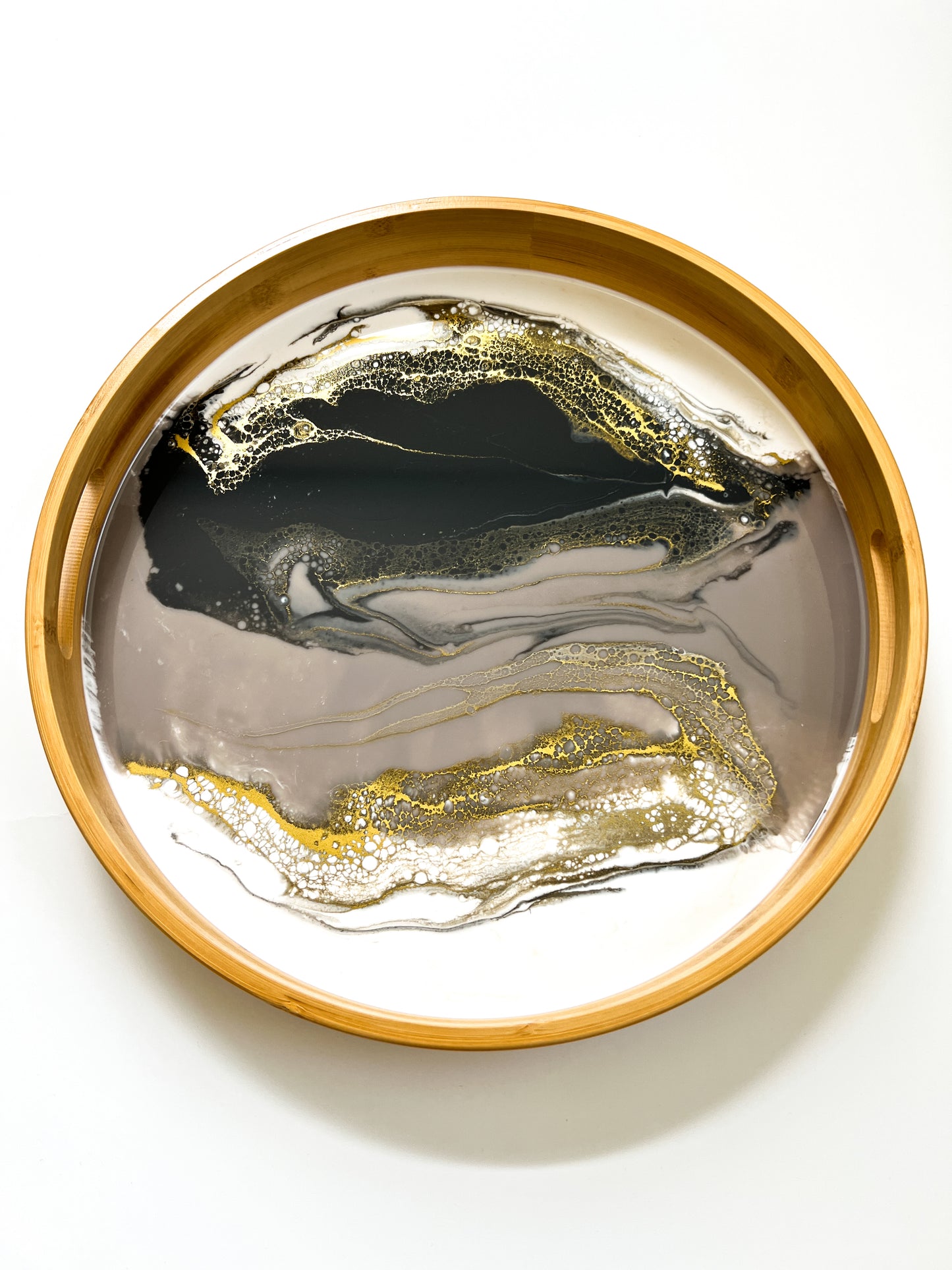 Geode Inspired Bamboo Tray- Shades of Grey- Made to order