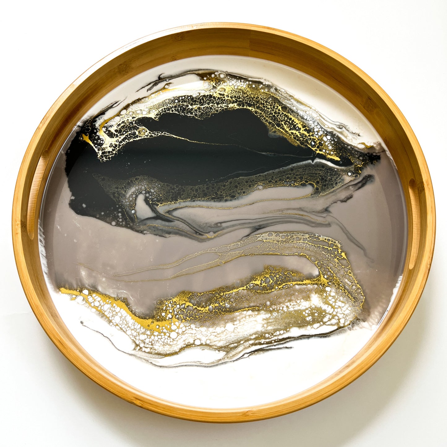 Geode Inspired Bamboo Tray- Shades of Grey- Made to order