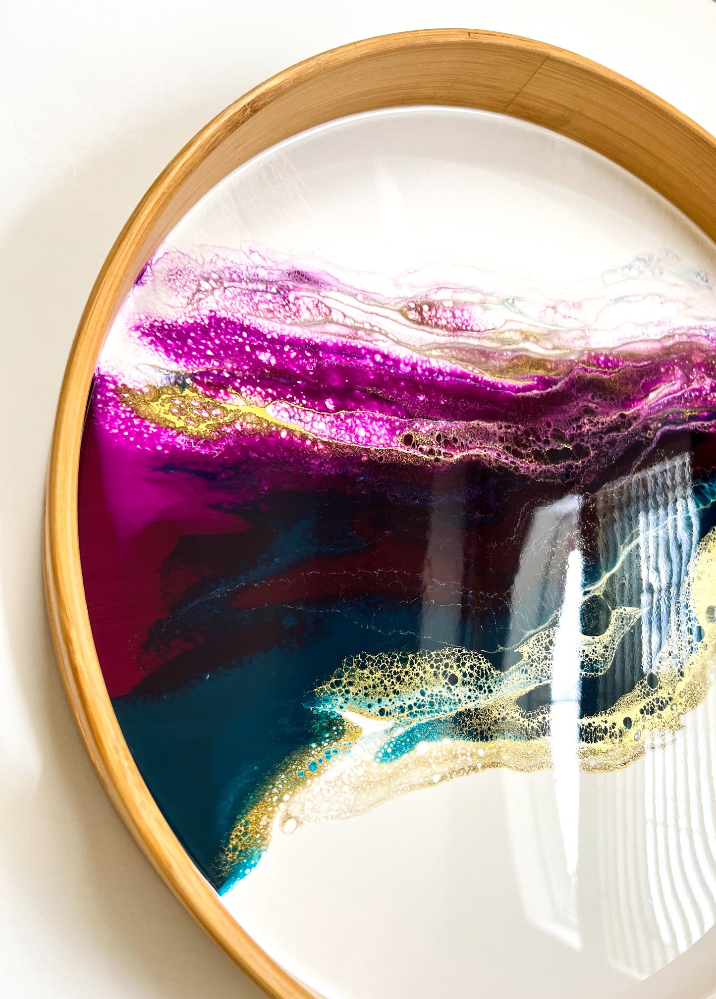 Geode Inspired Bamboo Tray- Peacock Maroon