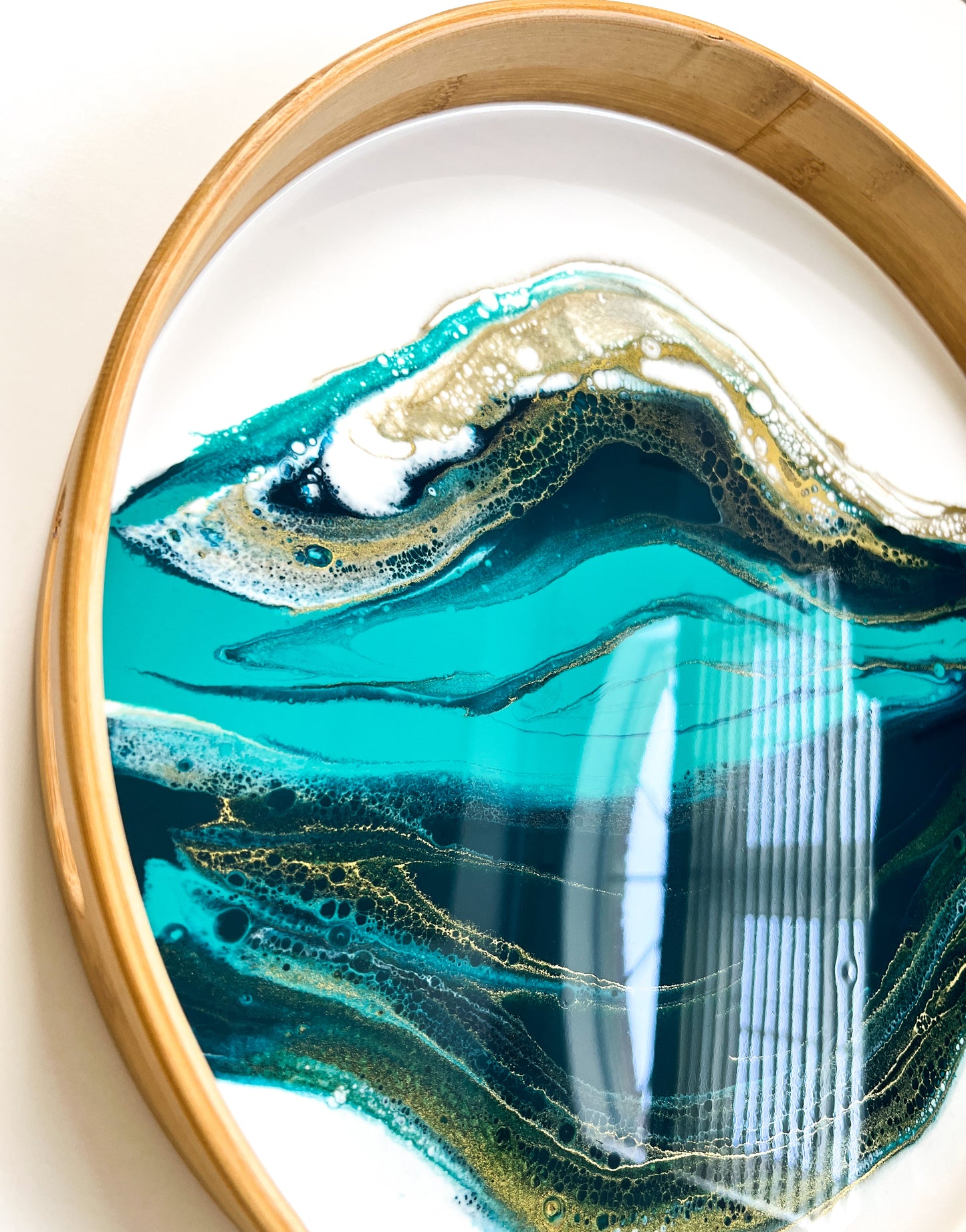 Geode Inspired Bamboo Tray- Teal waves