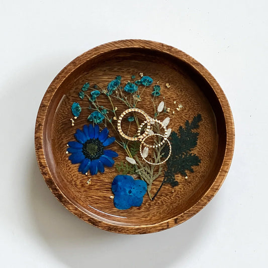 Floral Resin Wooden Trinket Dish — Handcrafted Keepsake Bowl - view 2