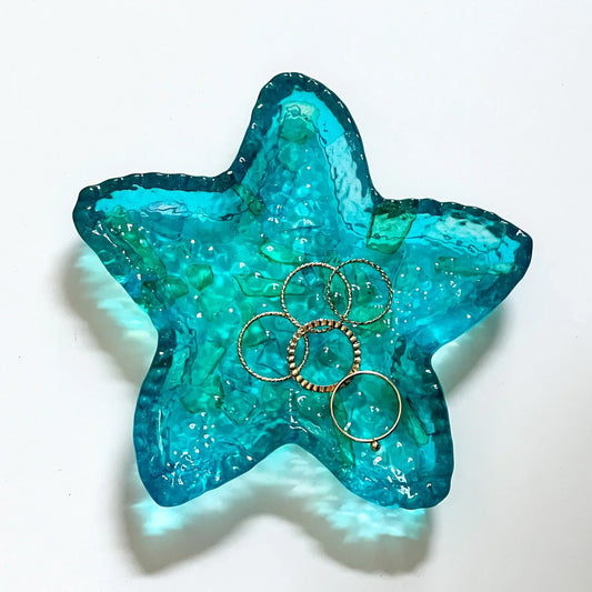Starfish Trinket Dish with Sea Glass | Aquamarine Resin Jewelry Holder- Limited Edition - view 2