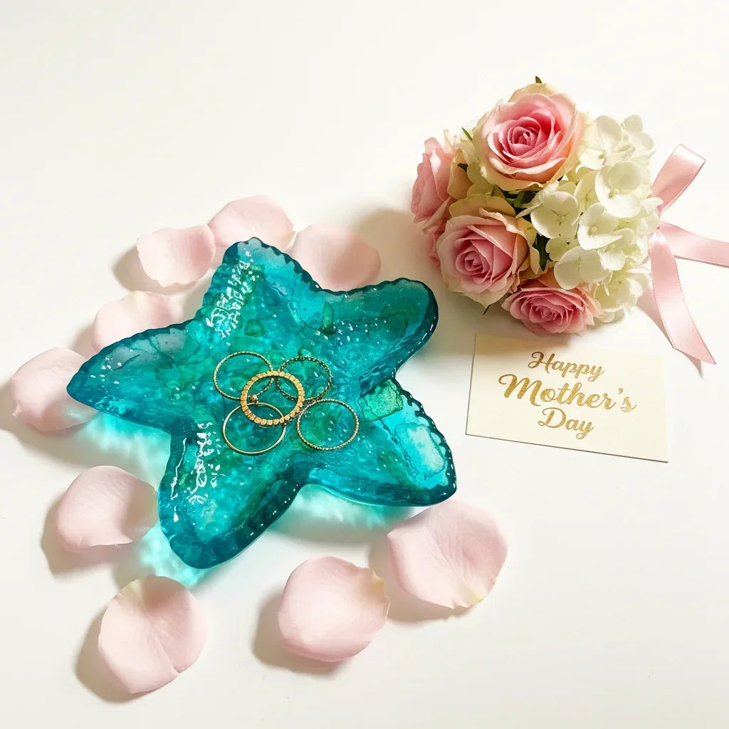 Starfish Trinket Dish with Sea Glass | Aquamarine Resin Jewelry Holder- Limited Edition - view 6