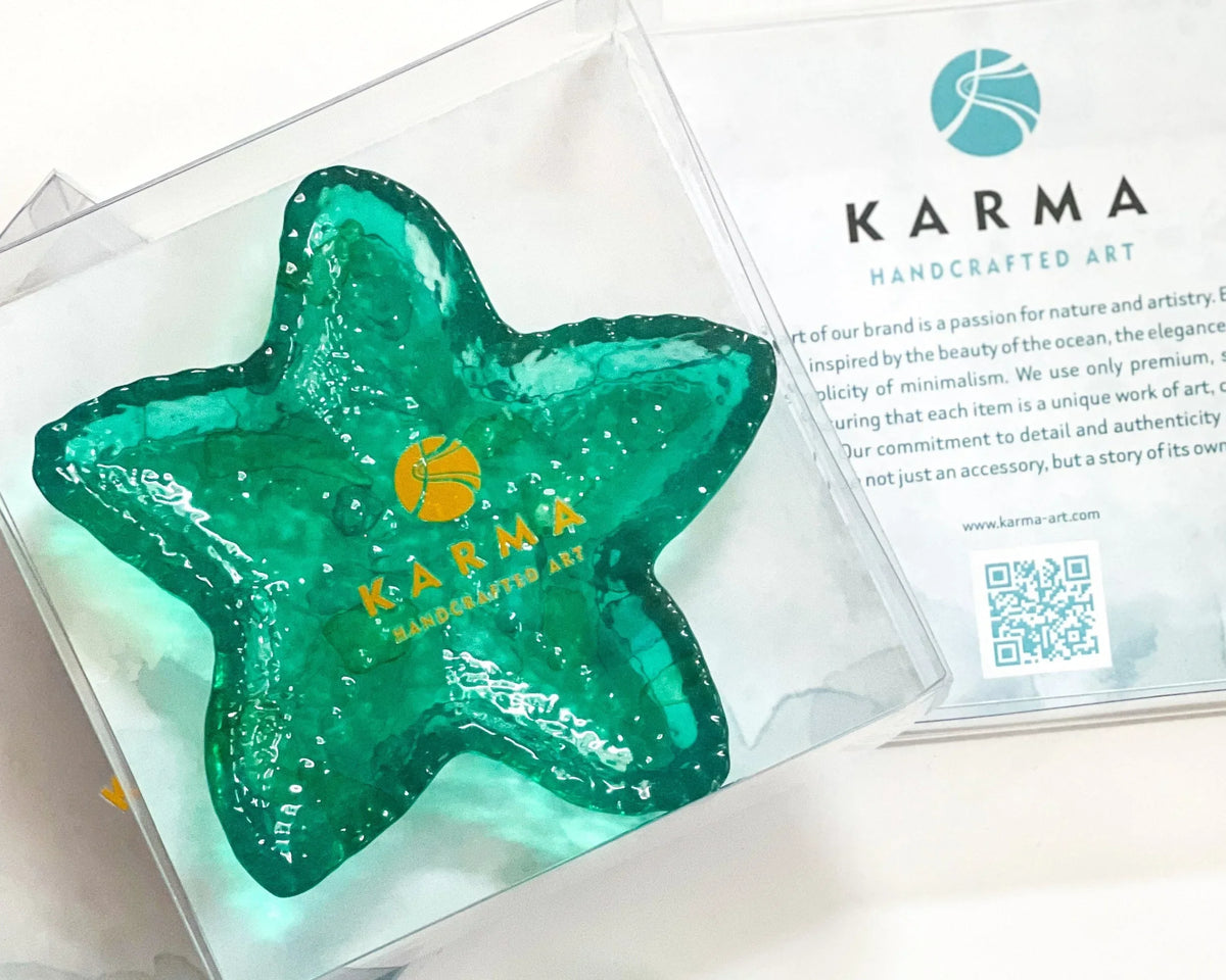 Starfish Trinket Dish with Sea Glass | Teal Green Resin Jewelry Holder- Limited Edition - view 5