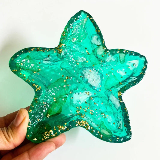 Starfish Trinket Dish with Sea Glass | Teal Green Resin Jewelry Holder- Limited Edition - view 2