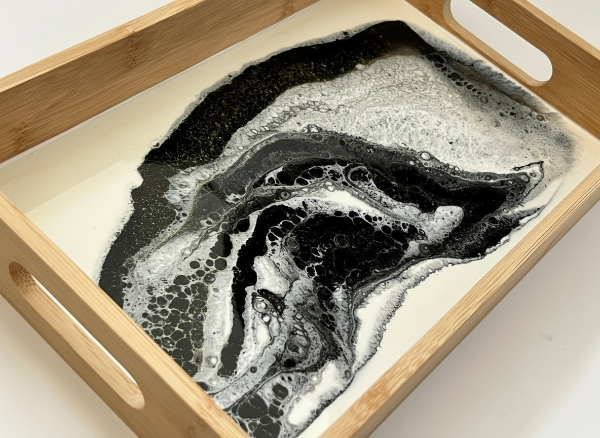 Geode Inspired Bamboo Tray- Shades of Grey