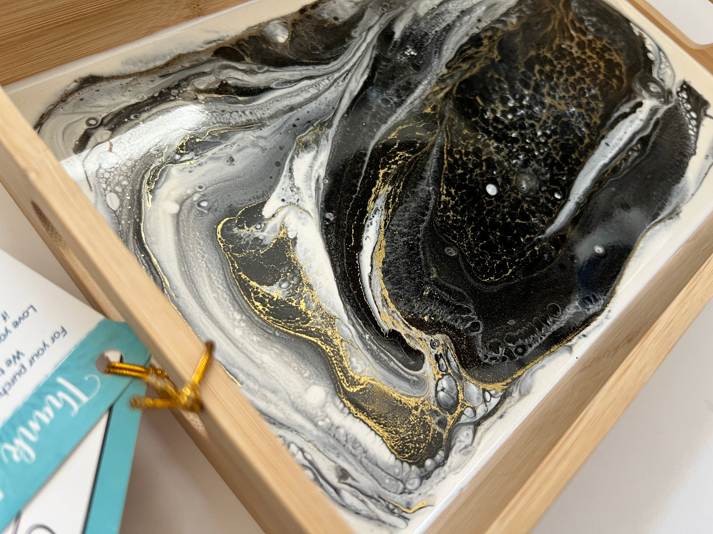 Geode Inspired Bamboo Tray- Shades of Black