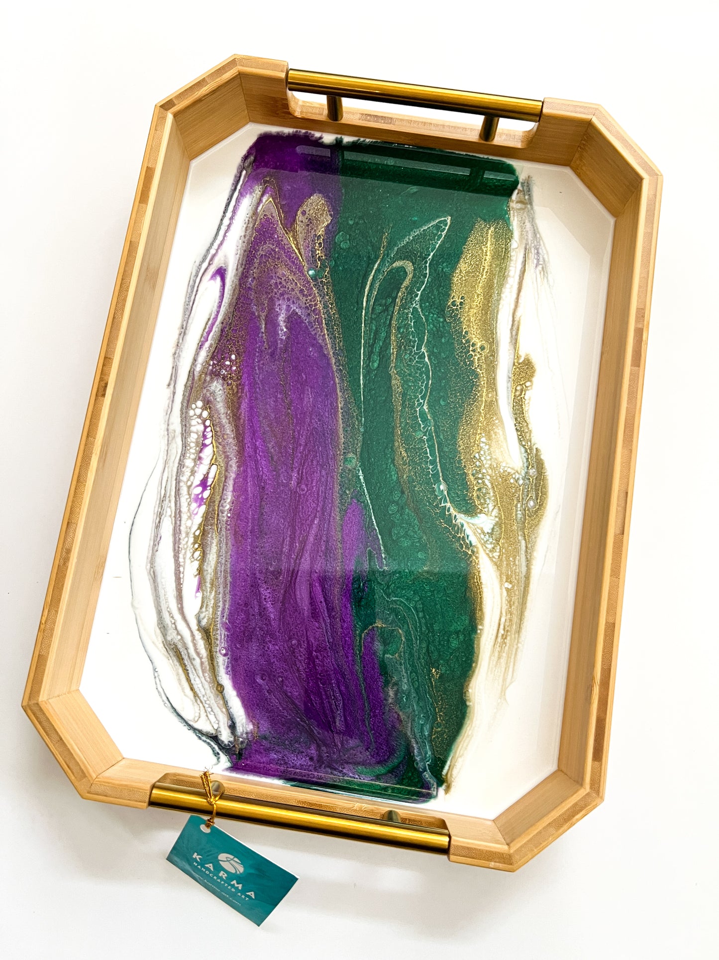 Geode Inspired small Bamboo Tray - with metal handles - Made to order