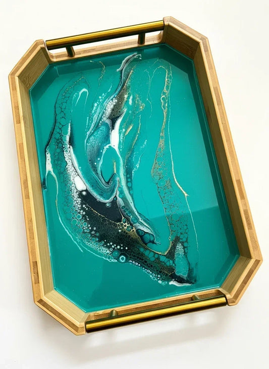 Geode Inspired Resin Serving Tray-with metal handles