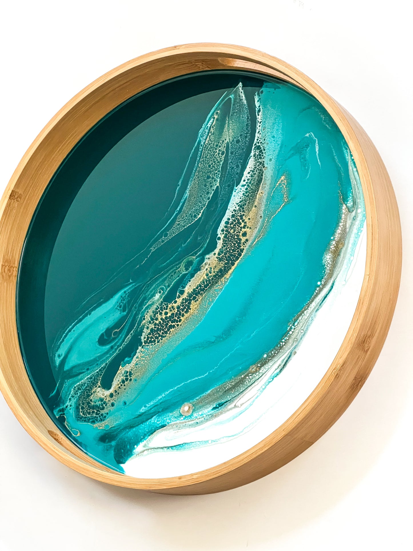 Geode Inspired Bamboo Tray- Tide Whisper