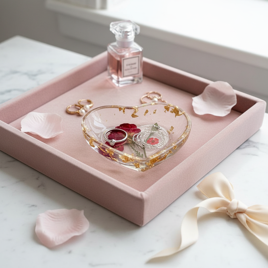 Floral Heart Trinket Dish – Preserved Flowers in Crystal-Clear Resin