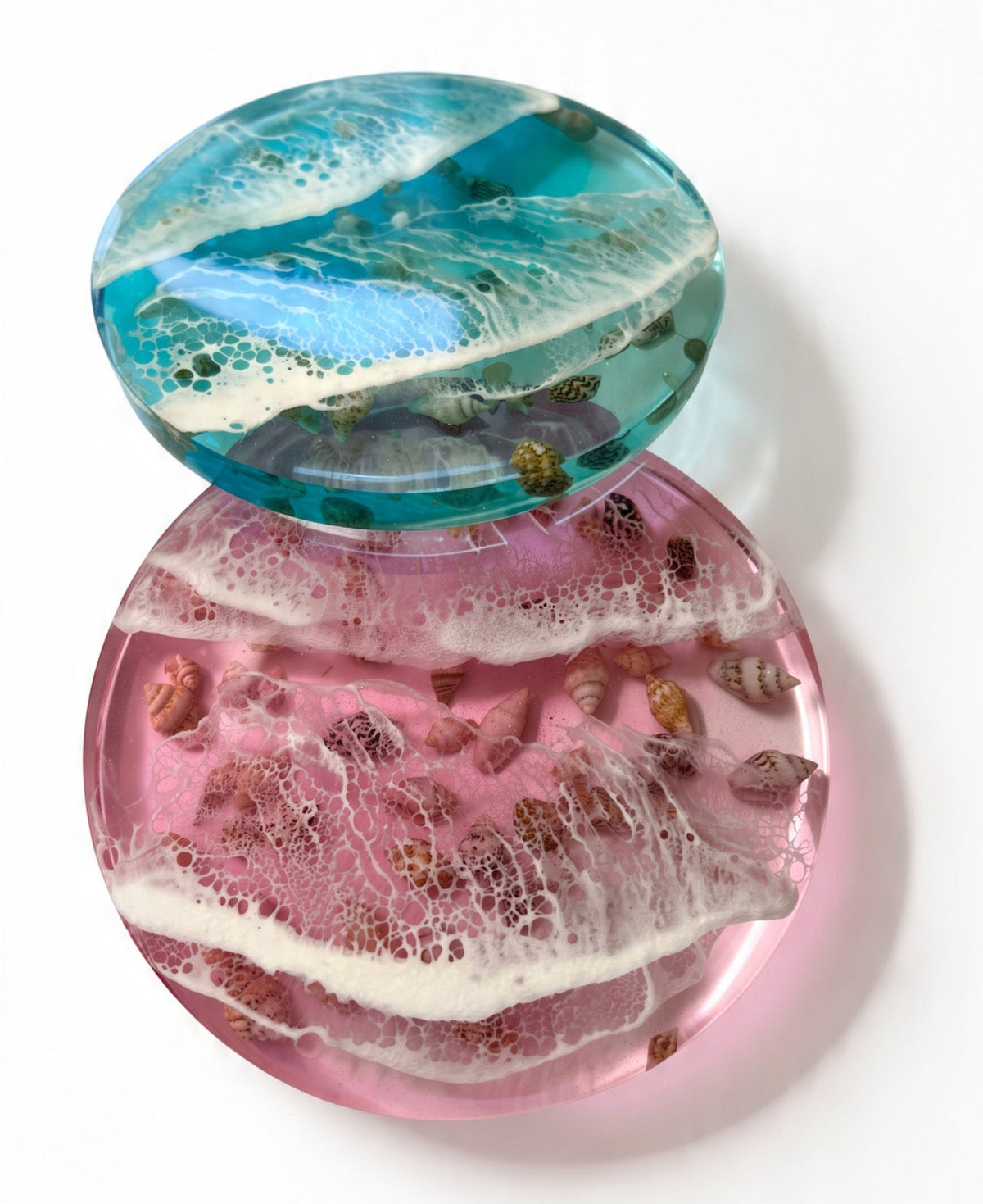 Ocean-inspired resin coaster handmade in Canada