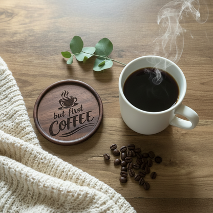 Coffee Before Talkie – Engraved Wooden Coaster | Coffee Lover Gift | Handmade Walnut Coaster
