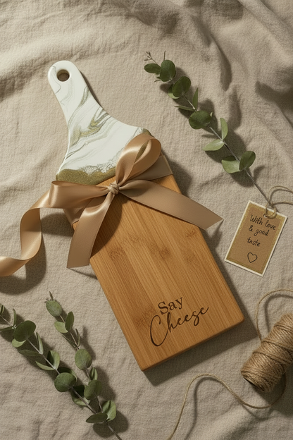 Engraved Bamboo Charcuterie Board – “Say Cheese”