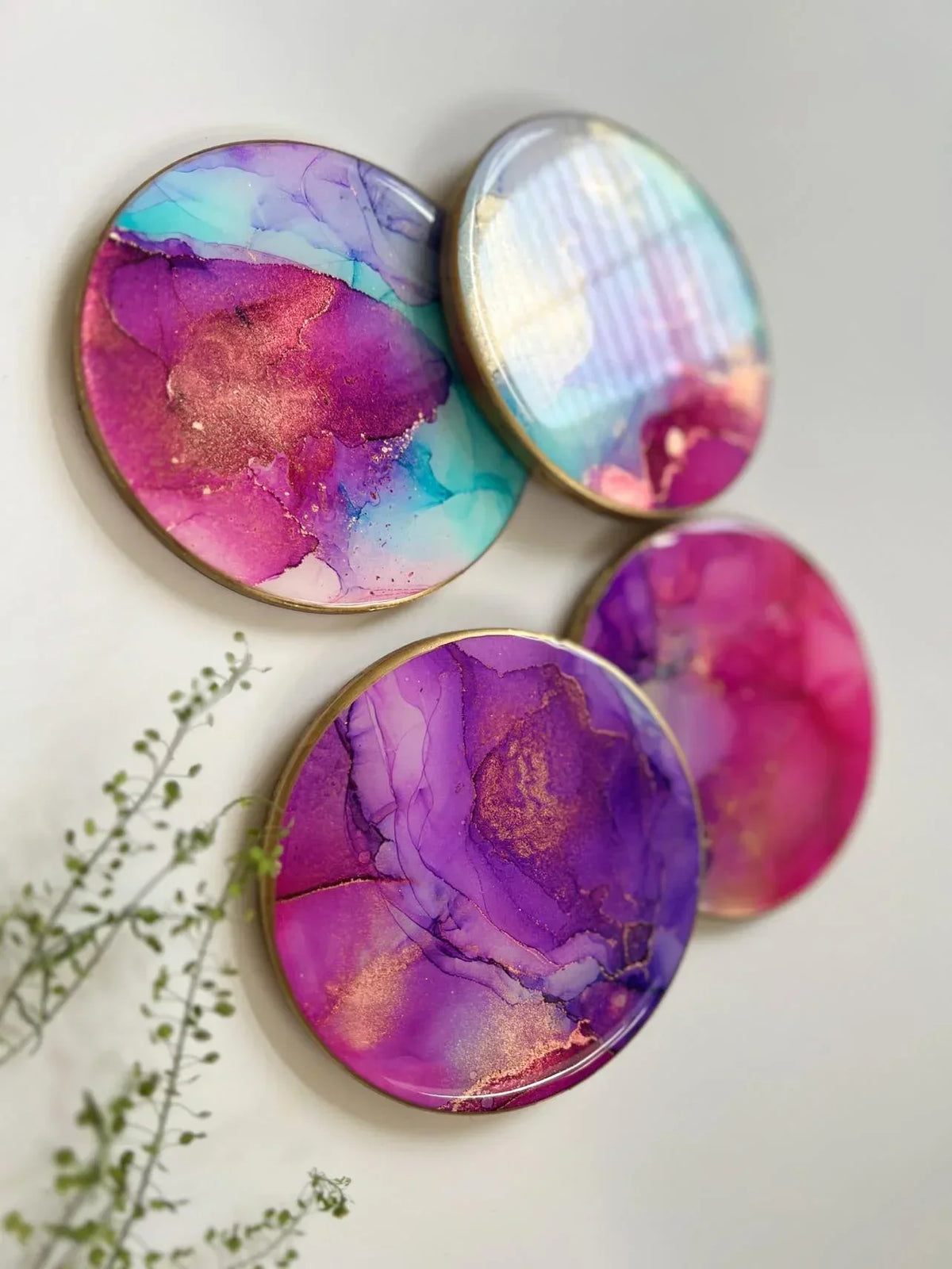 VividVibe purple resin coaster with abstract alcohol ink artwork