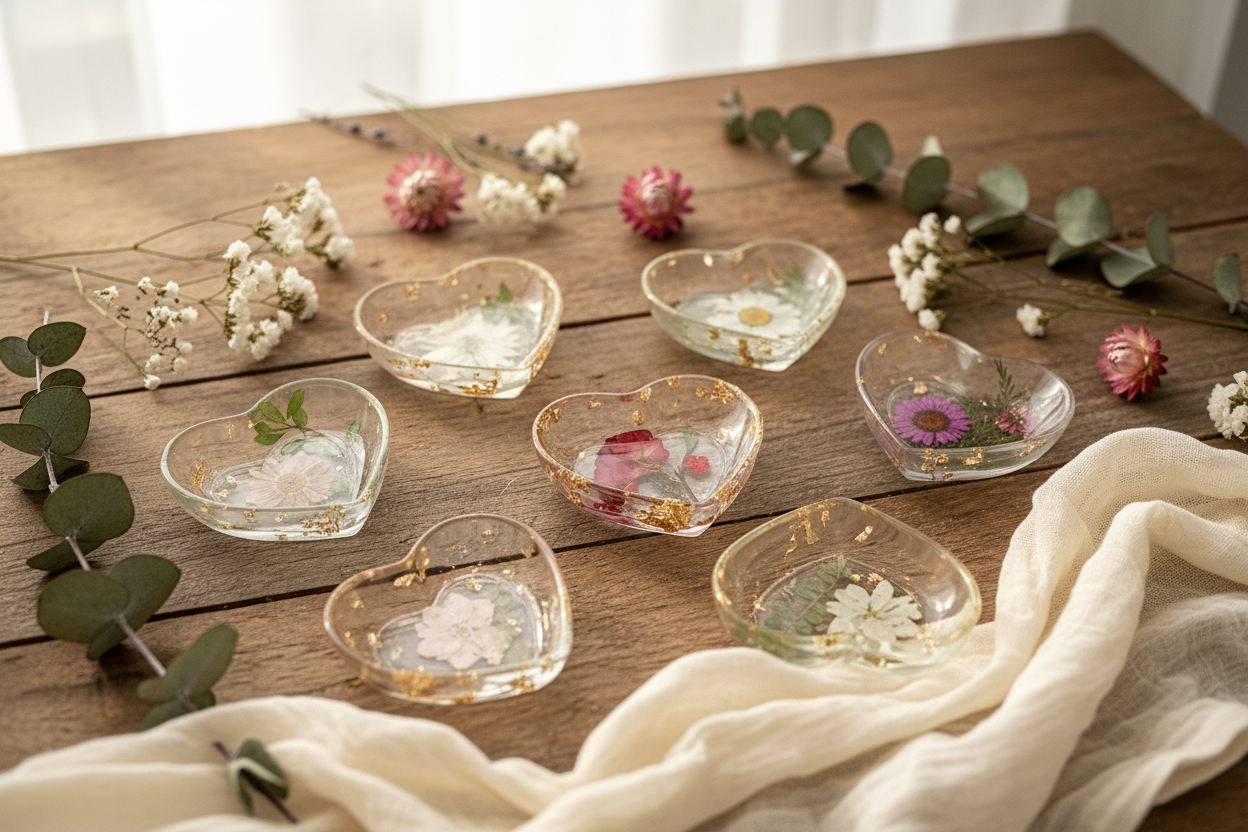 Floral Heart Trinket Dish – Preserved Flowers in Crystal-Clear Resin