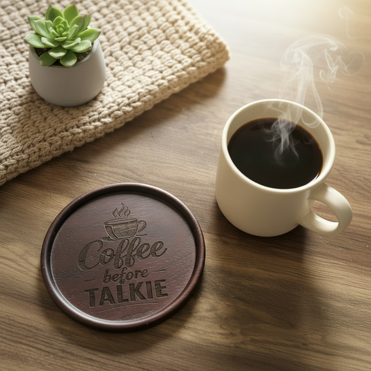 Coffee Before Talkie – Engraved Wooden Coaster | Coffee Lover Gift | Handmade Walnut Coaster