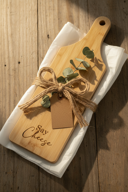 Engraved Bamboo Charcuterie Board – “Say Cheese”