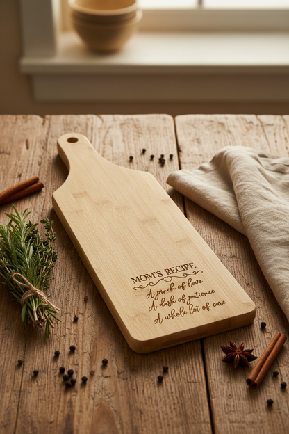 Engraved Bamboo Charcuterie Board – “Mom’s Recipe”