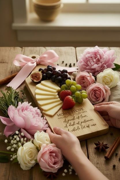 Engraved Bamboo Charcuterie Board – “Mom’s Recipe”