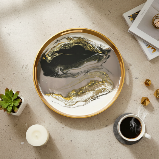 Geode Inspired Bamboo Tray- Shades of Grey- Made to order