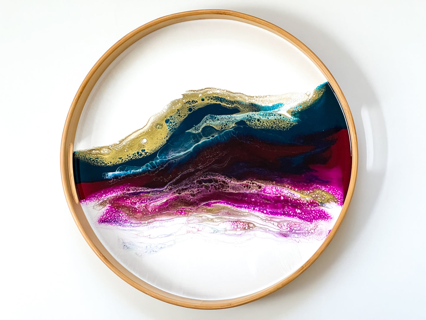 Geode Inspired Bamboo Tray- Peacock Maroon