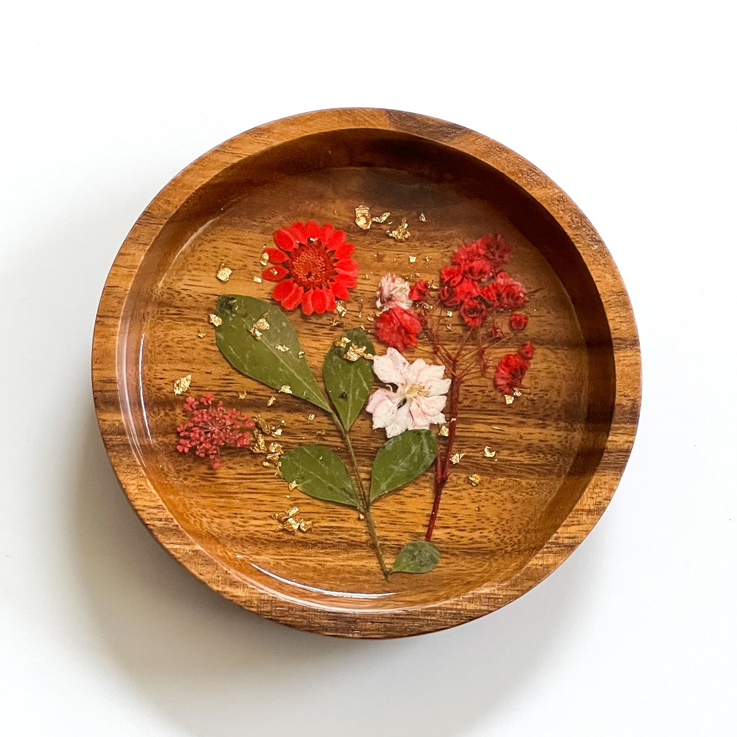 Floral Resin Wooden Trinket Dish — Handcrafted Keepsake Bowl
