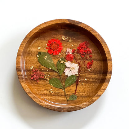 Floral Resin Wooden Trinket Dish — Handcrafted Keepsake Bowl