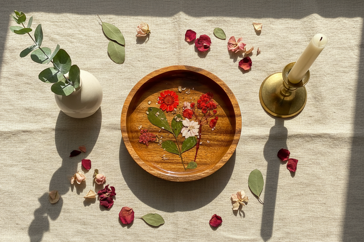 Floral Resin Wooden Trinket Dish — Handcrafted Keepsake Bowl