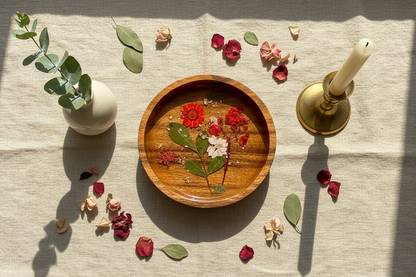 Floral Resin Wooden Trinket Dish — Handcrafted Keepsake Bowl