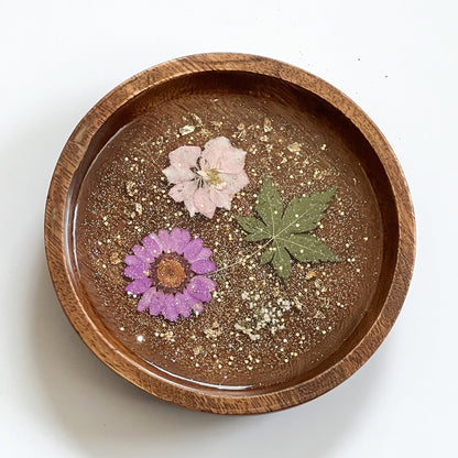 Floral Resin Wooden Trinket Dish — Handcrafted Keepsake Bowl