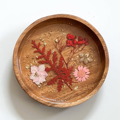 Floral Resin Wooden Trinket Dish — Handcrafted Keepsake Bowl