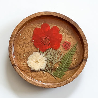 Floral Resin Wooden Trinket Dish — Handcrafted Keepsake Bowl