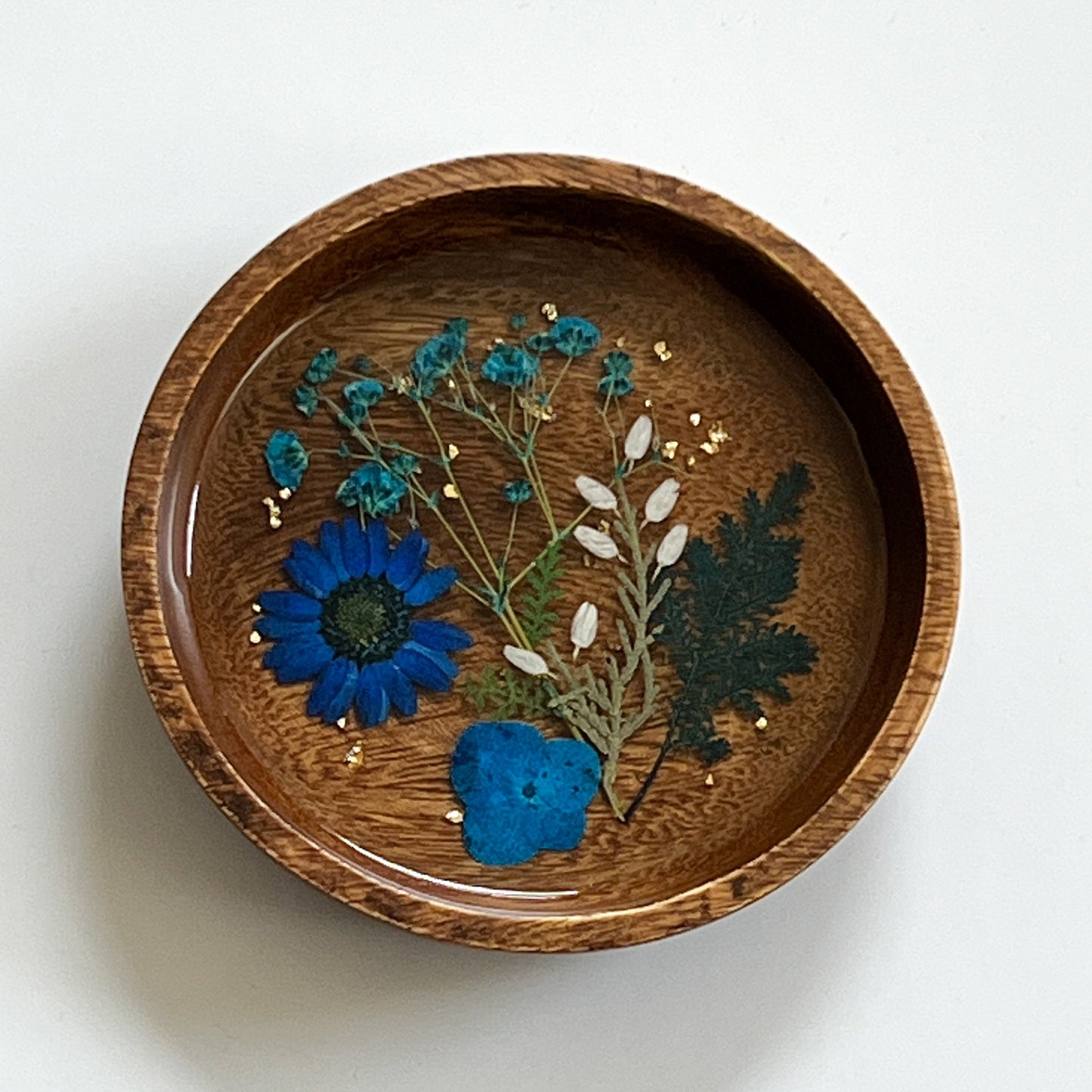 Floral Resin Wooden Trinket Dish — Handcrafted Keepsake Bowl