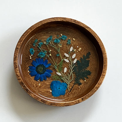 Floral Resin Wooden Trinket Dish — Handcrafted Keepsake Bowl