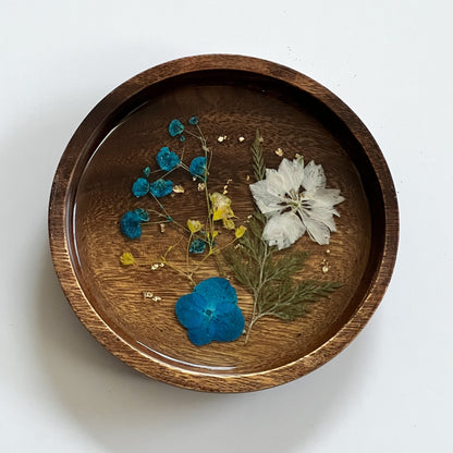 Floral Resin Wooden Trinket Dish — Handcrafted Keepsake Bowl