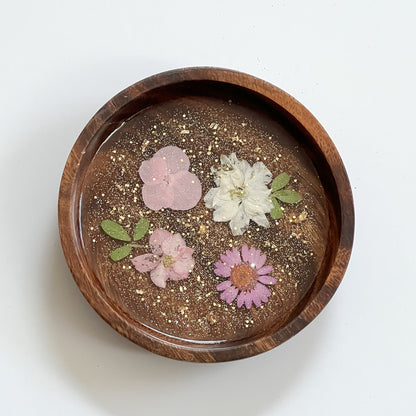 Floral Resin Wooden Trinket Dish — Handcrafted Keepsake Bowl