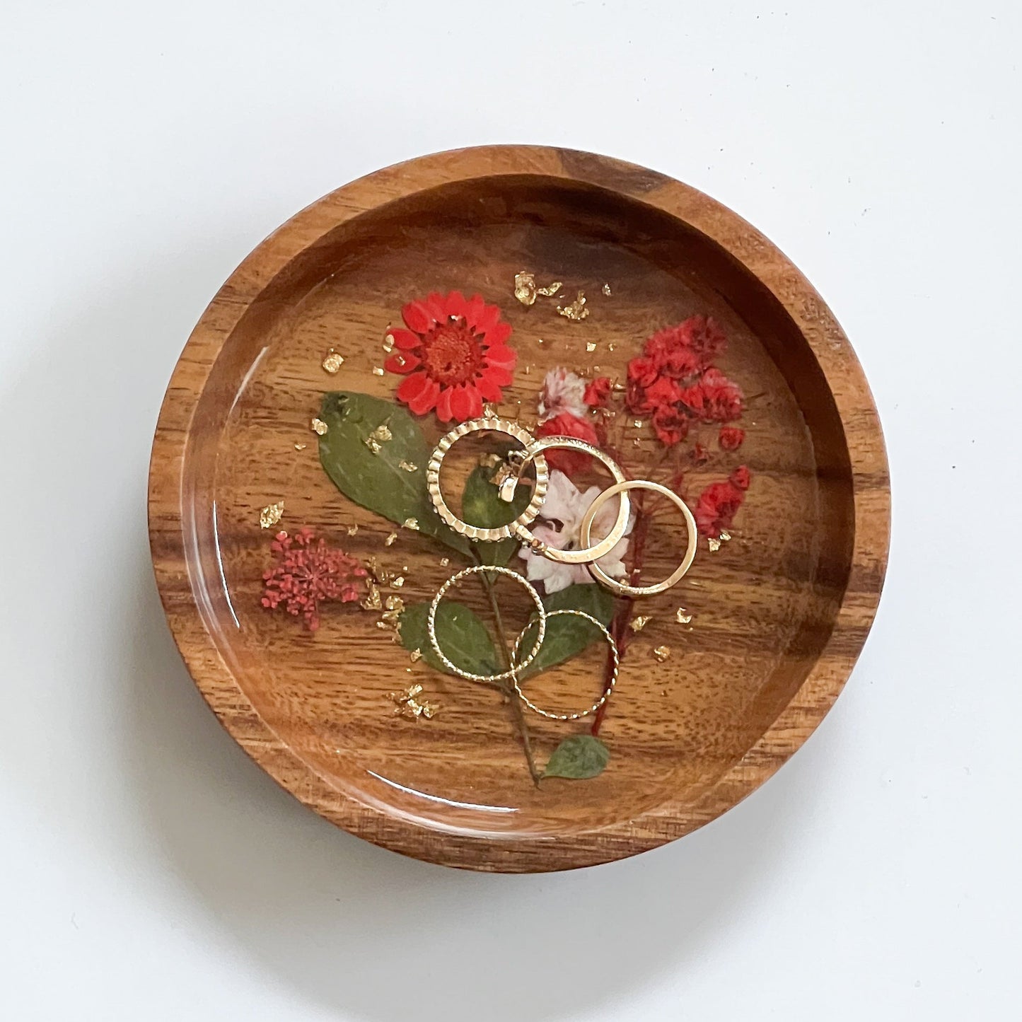 Floral Resin Wooden Trinket Dish — Handcrafted Keepsake Bowl