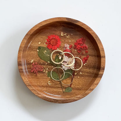 Floral Resin Wooden Trinket Dish — Handcrafted Keepsake Bowl