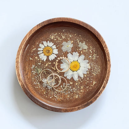 Floral Resin Wooden Trinket Dish — Handcrafted Keepsake Bowl