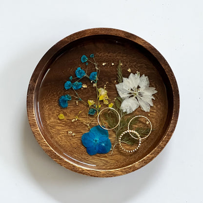 Floral Resin Wooden Trinket Dish — Handcrafted Keepsake Bowl