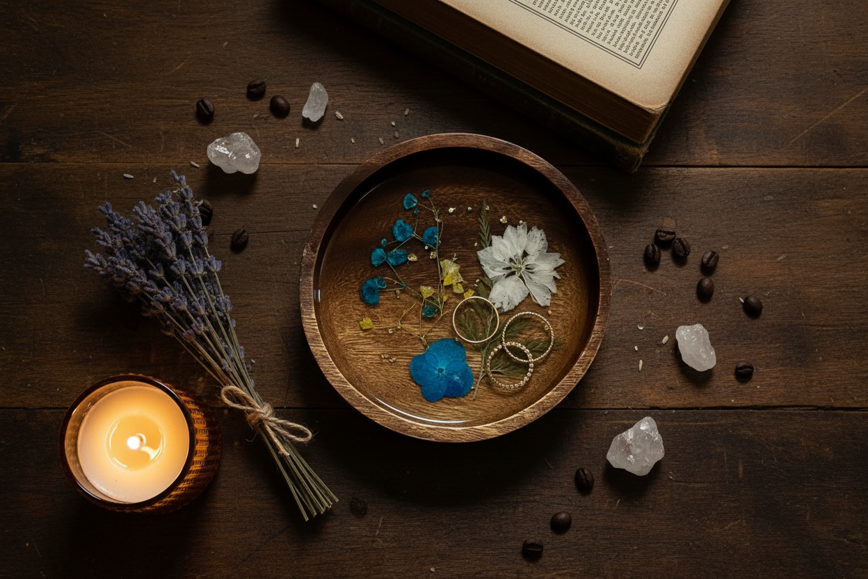Floral Resin Wooden Trinket Dish — Handcrafted Keepsake Bowl