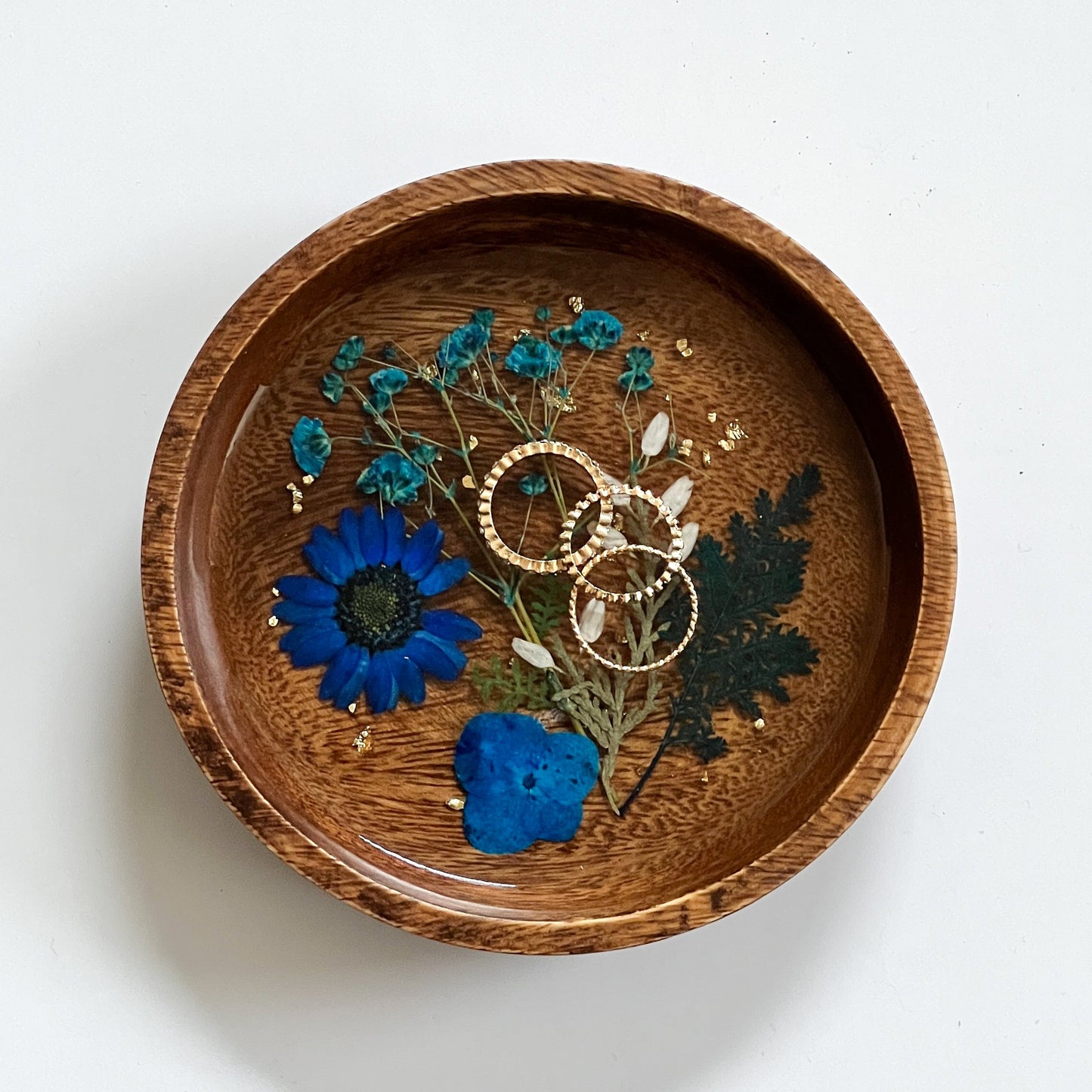 Floral Resin Wooden Trinket Dish — Handcrafted Keepsake Bowl