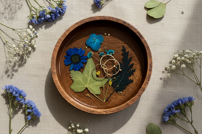 Floral Resin Wooden Trinket Dish — Handcrafted Keepsake Bowl
