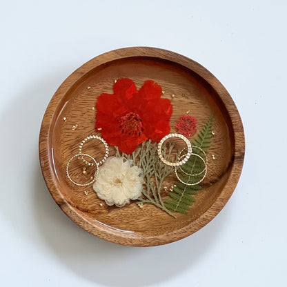 Floral Resin Wooden Trinket Dish — Handcrafted Keepsake Bowl